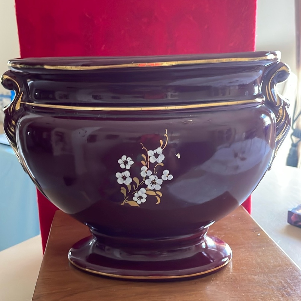 Unique Vintage Rare Keramos-Oro Zecchino Italy Ceramic Burgundy Floral Vase